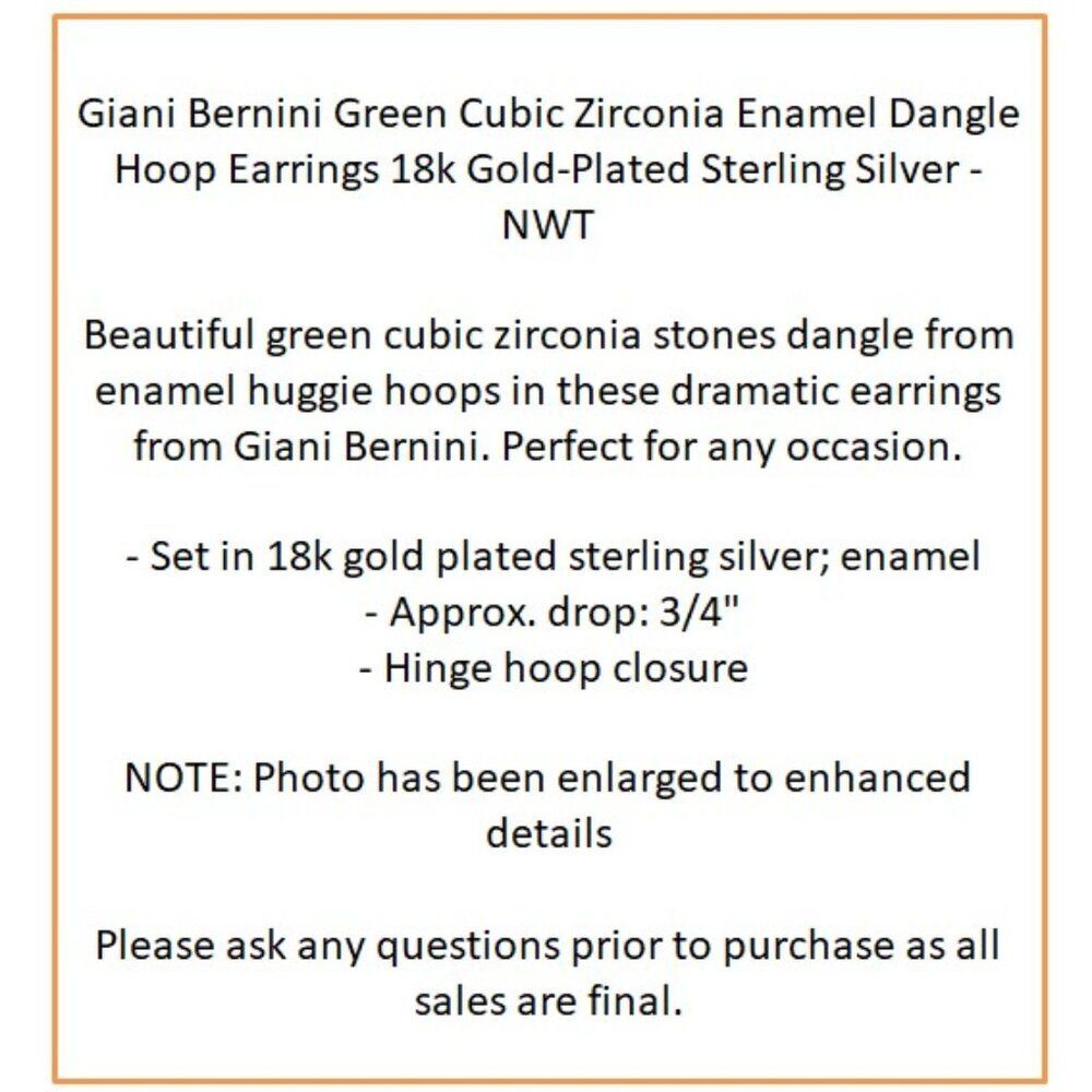 Giani Bernini Green Cubic Zirconia Dangle Hoop Earrings 18k Gold-Plated Silver - Picture 5 of 6